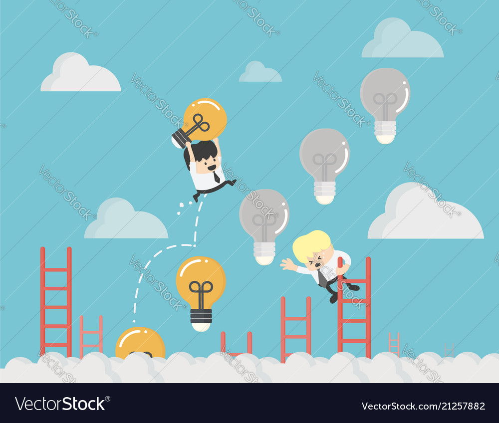 Businessman up the ladder light bulb idea