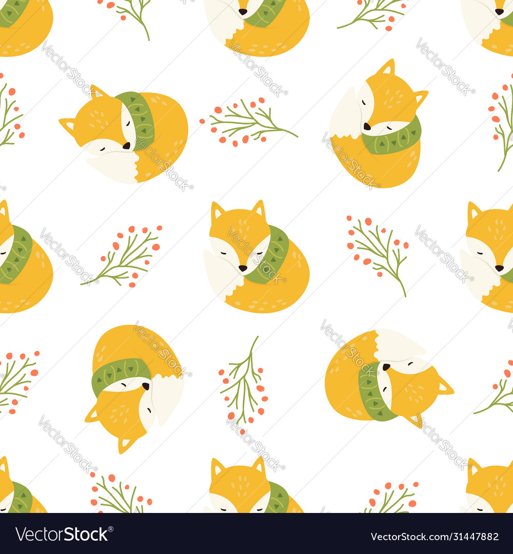 Cute seamless pattern with sleeping foxes in scarf vector image Cute seamless pattern with sleeping foxes in scarf