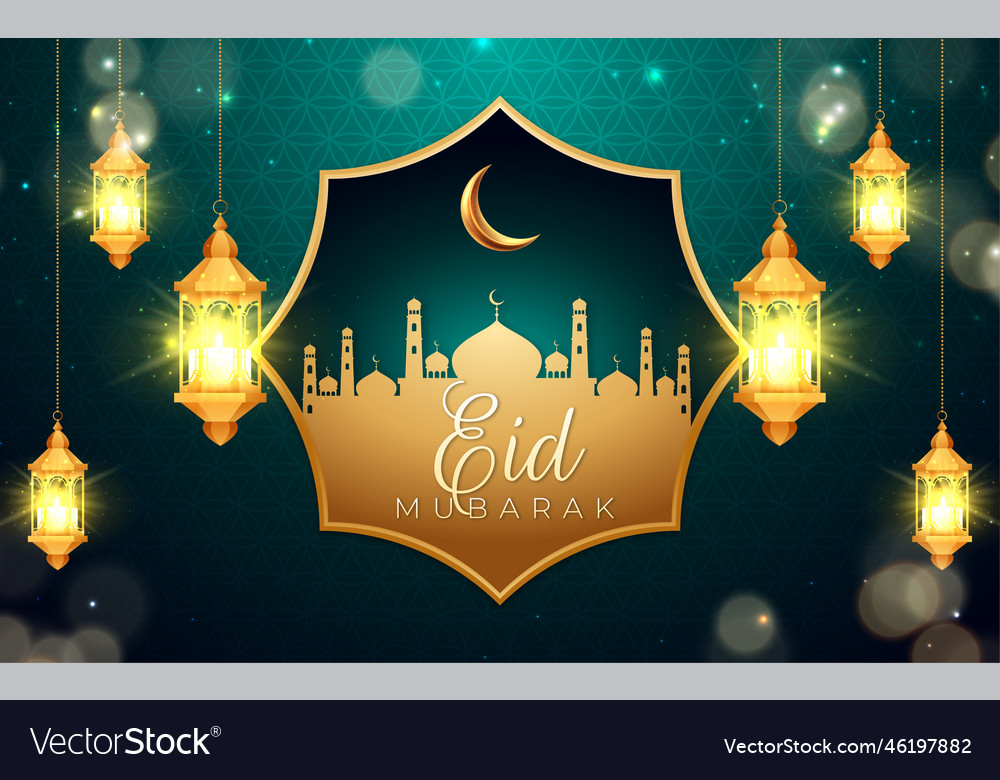 Eid mubarak blue luxury islamic background Vector Image