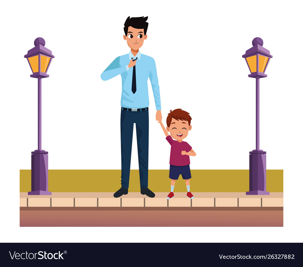 Family single father with little kid cartoon