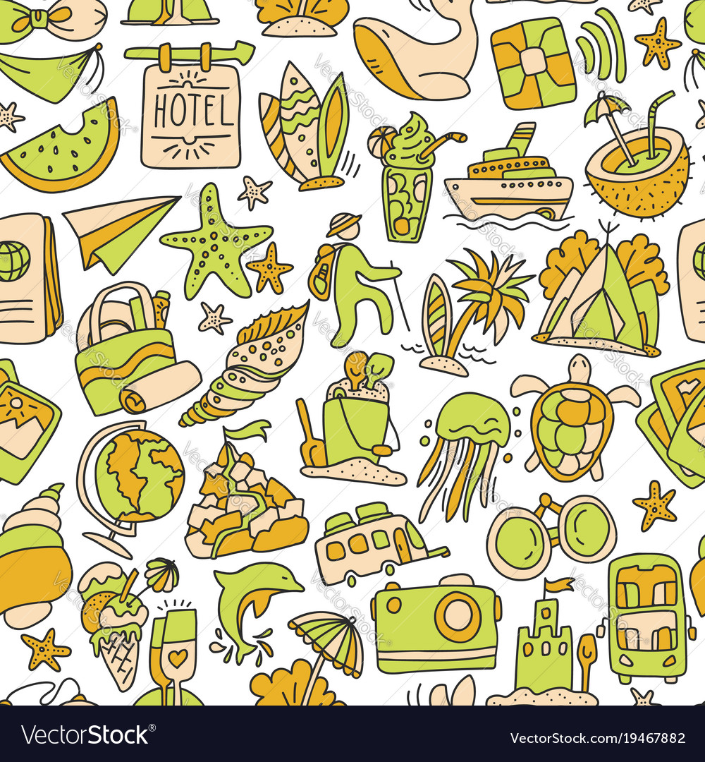 Hiking and trekking travel seamless pattern