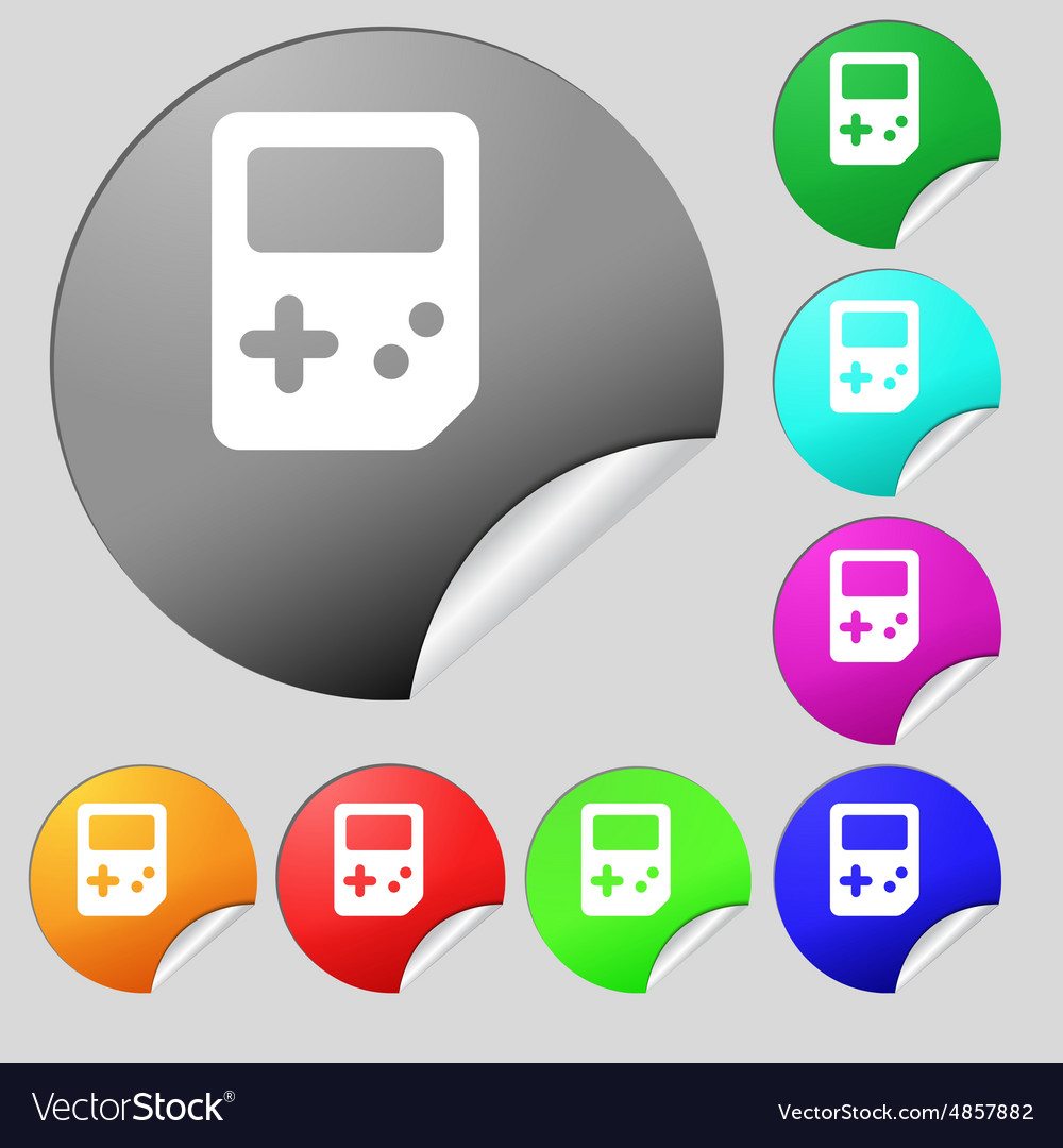 Tetris icon sign set of eight multi-colored round