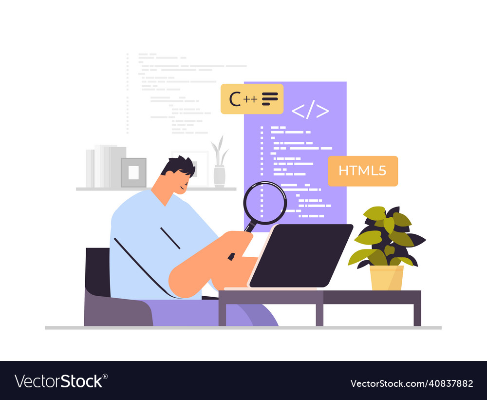Web-Entwickler erstellen Programmcode auf Laptop vector image Web-Entwickler erstellen Programmcode auf Laptop