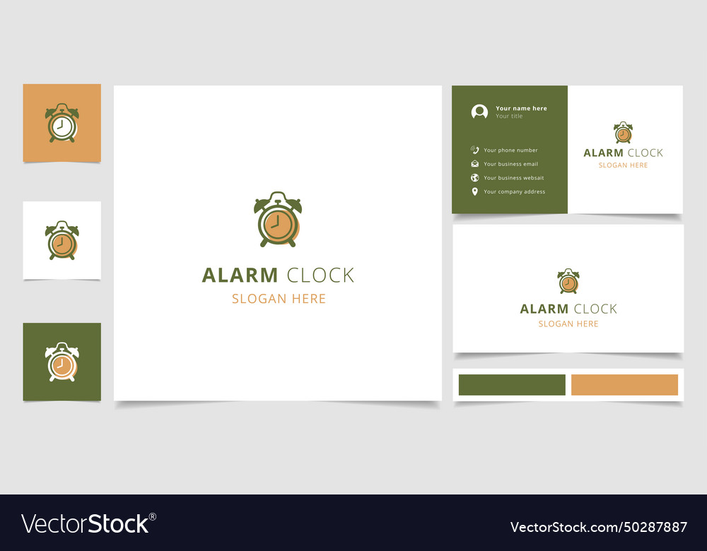 Alarm clock logo design with editable slogan vector image Alarm clock logo design with editable slogan