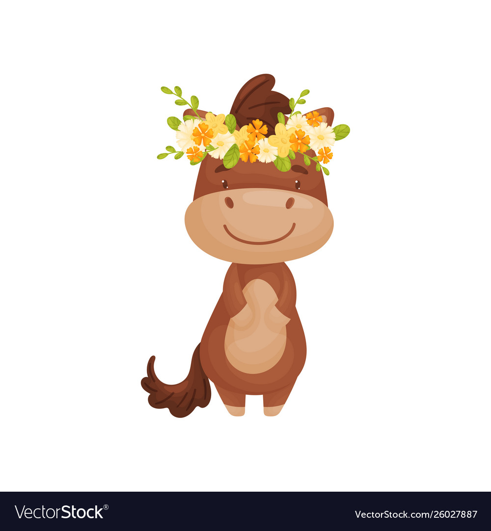 Cute cartoon horse on white Royalty Free Vector Image