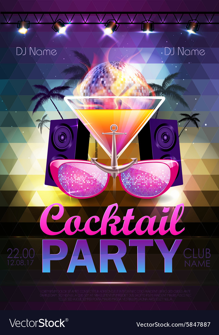 Disco ball background cocktail party poster Vector Image