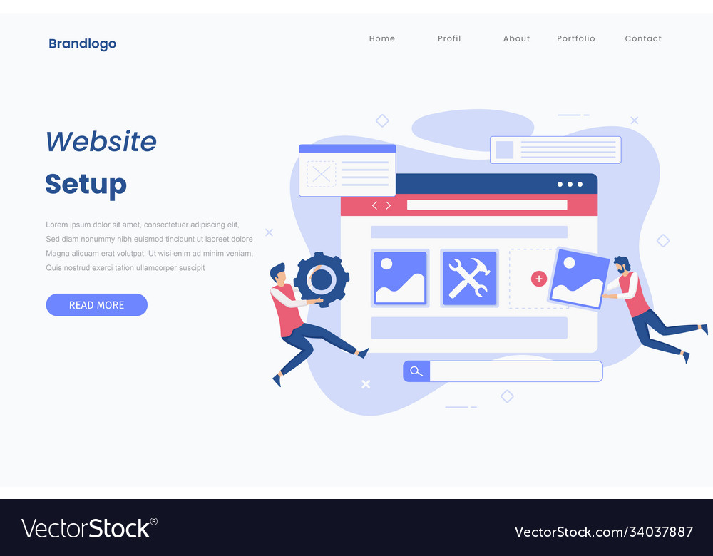 Flat design website setup landing page vector image Flat design website setup landing page