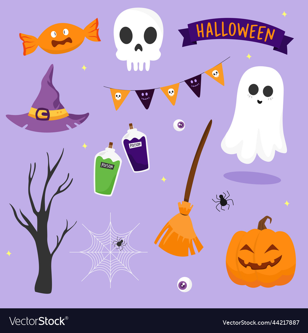 Flat halloween element design collection Vector Image