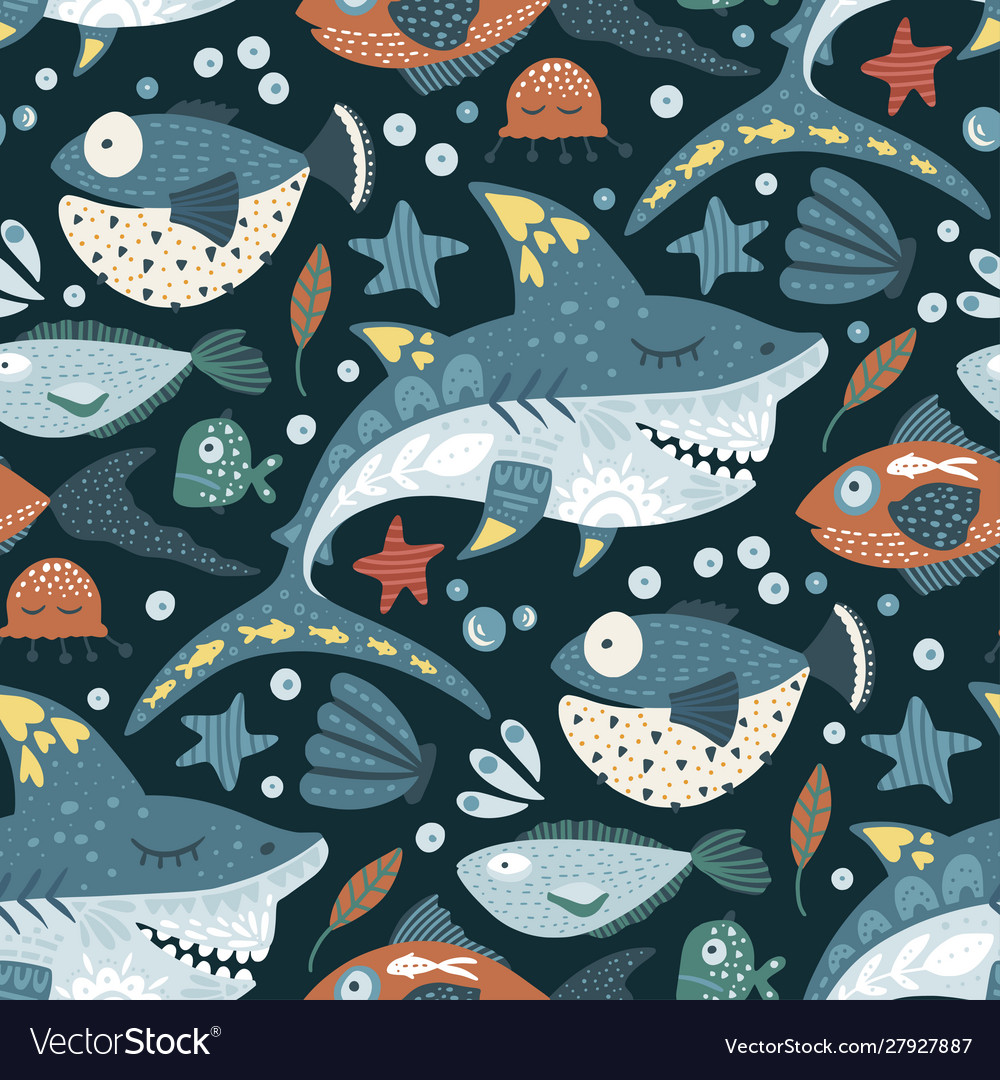 Funny shark fish pattern