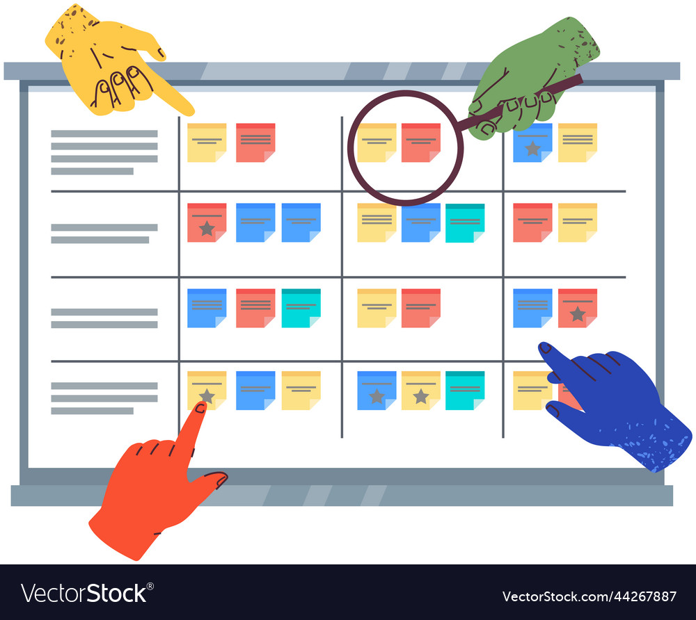 Hands point to calendar with planned dates people
