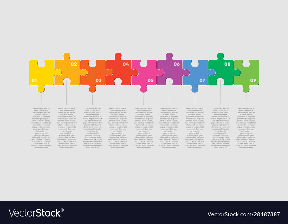 Neun Stücke Puzzle quadratische Linie infographic