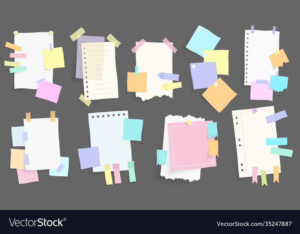 Paper notes stickers set different note vector image Paper notes stickers set different note