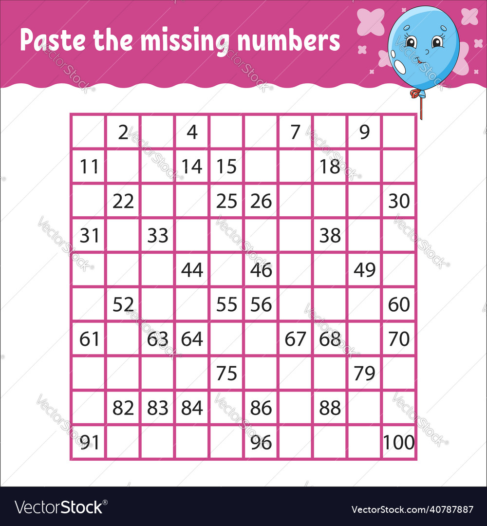 Paste the missing numbers from 1 to 100 vector image Paste the missing numbers from 1 to 100