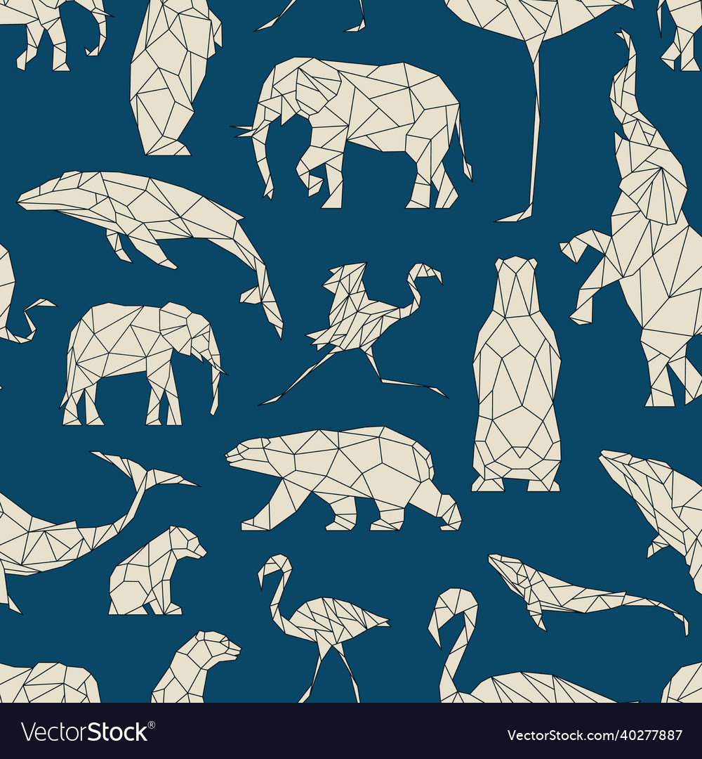 Seamless pattern with polygon animals low poly vector image Seamless pattern with polygon animals low poly
