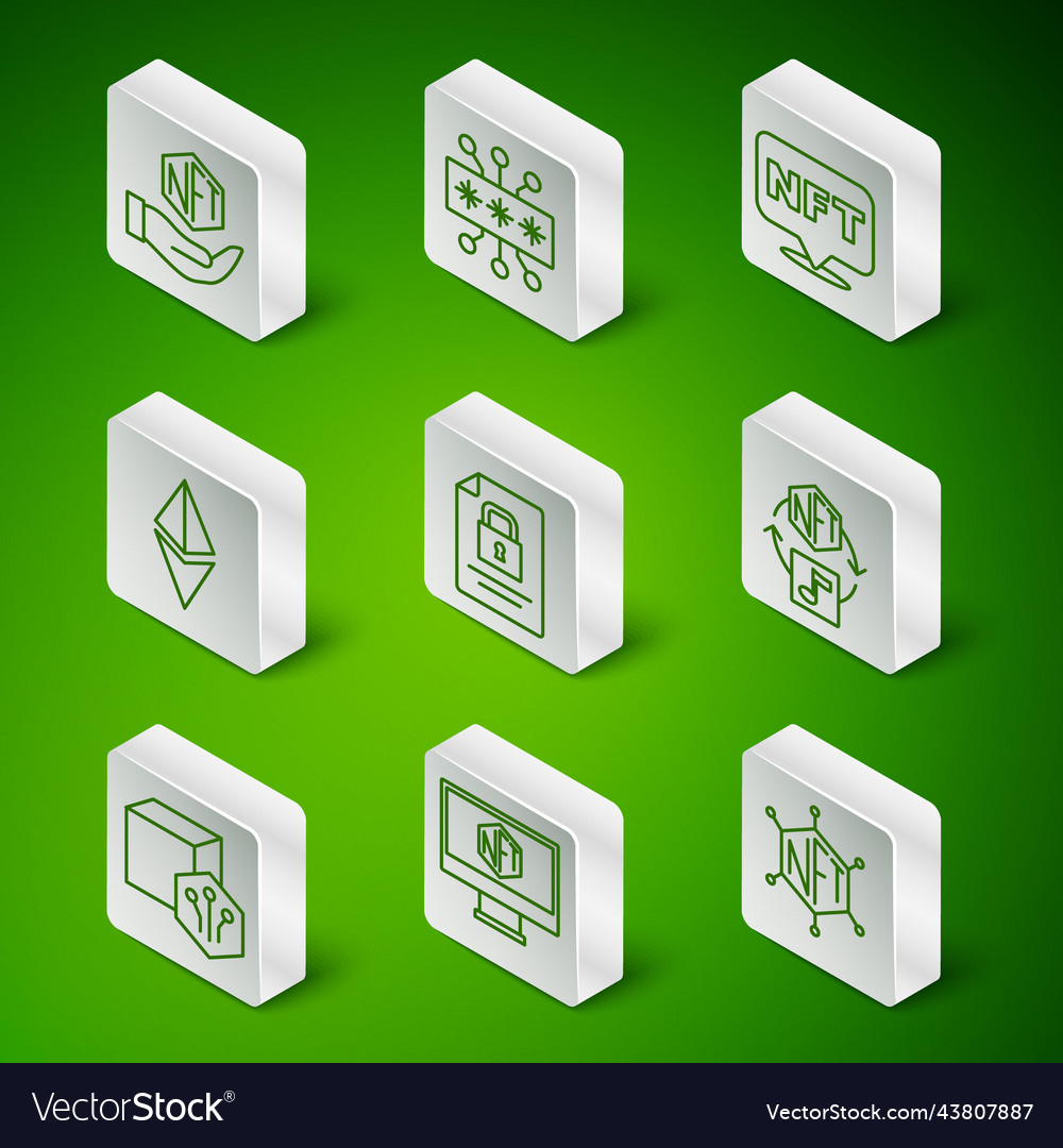 Set line nft blockchain technology monitor vector image Set line nft blockchain technology monitor