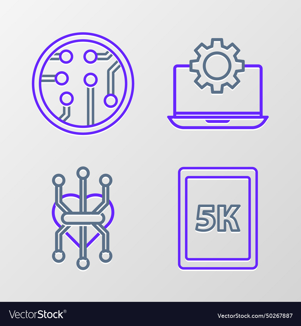 Set line tablet with text 5k processor laptop vector image Set line tablet with text 5k processor laptop