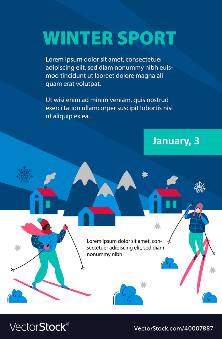 Winter hiking and sport skiing mountain Royalty Free Vector