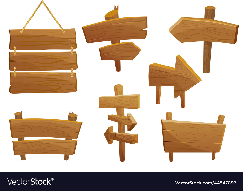 Cartoon style wooden sign boards set Royalty Free Vector