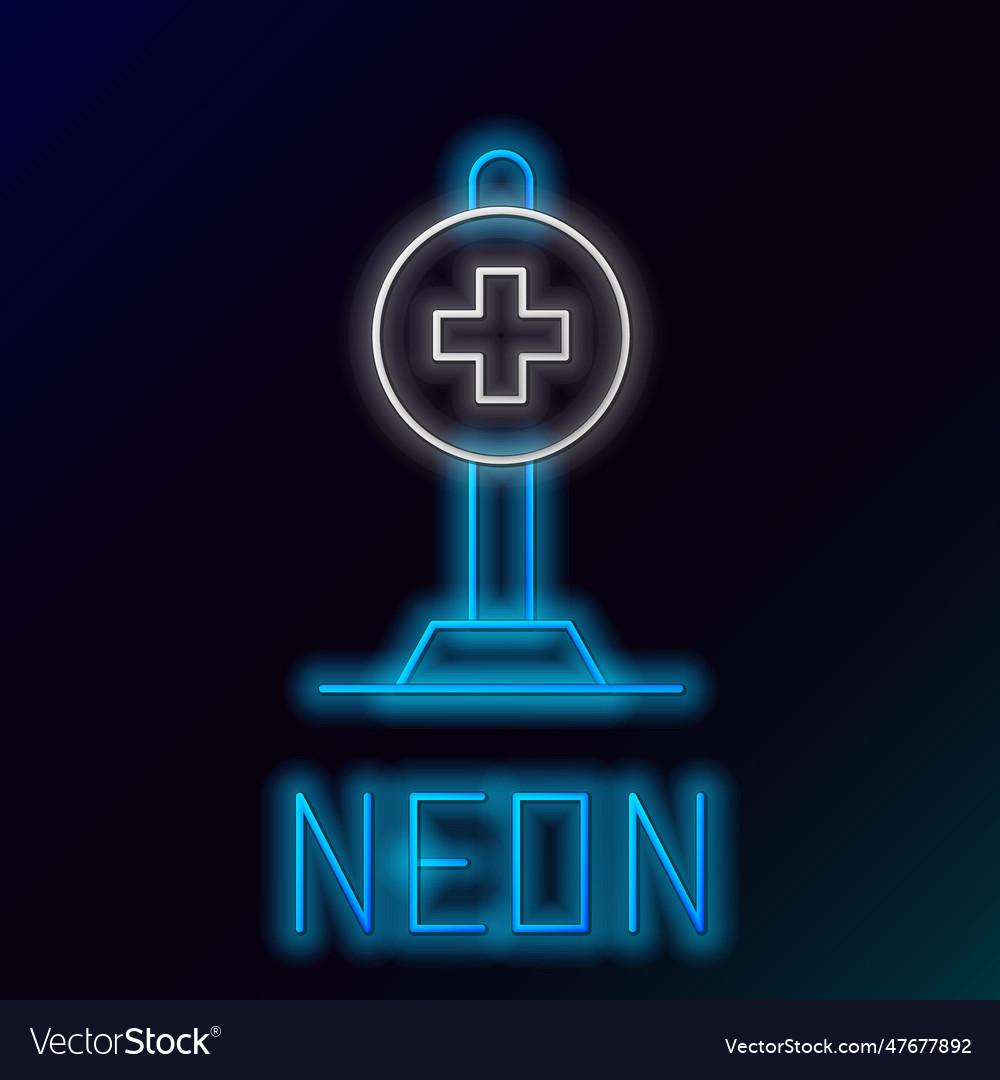 Glowing neon line medical map pointer with cross vector image Glowing neon line medical map pointer with cross