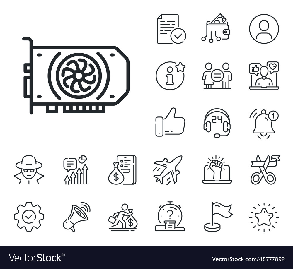 Gpu graphic card line icon computer component