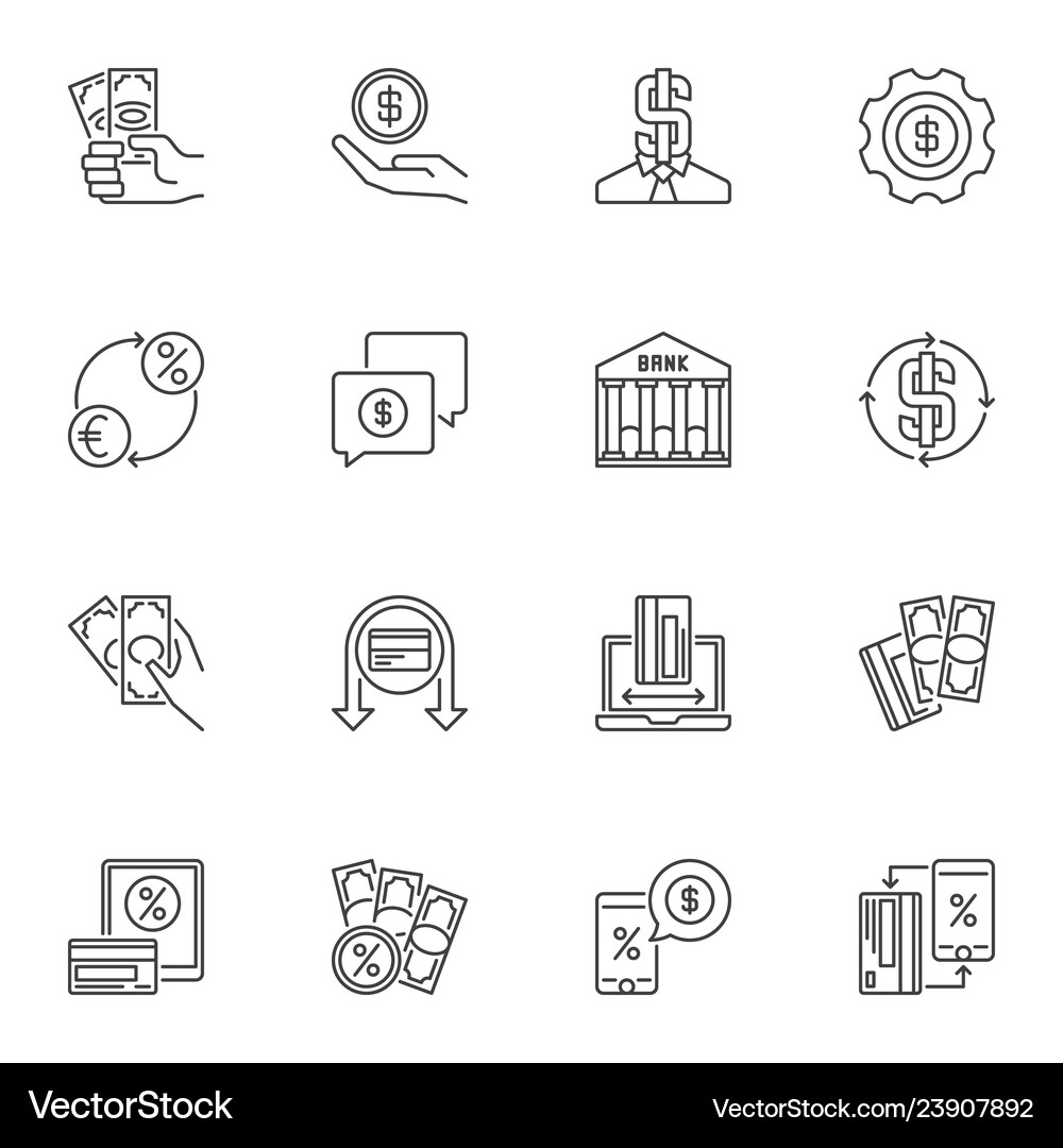 Money minimal linear icons set cash Royalty Free Vector