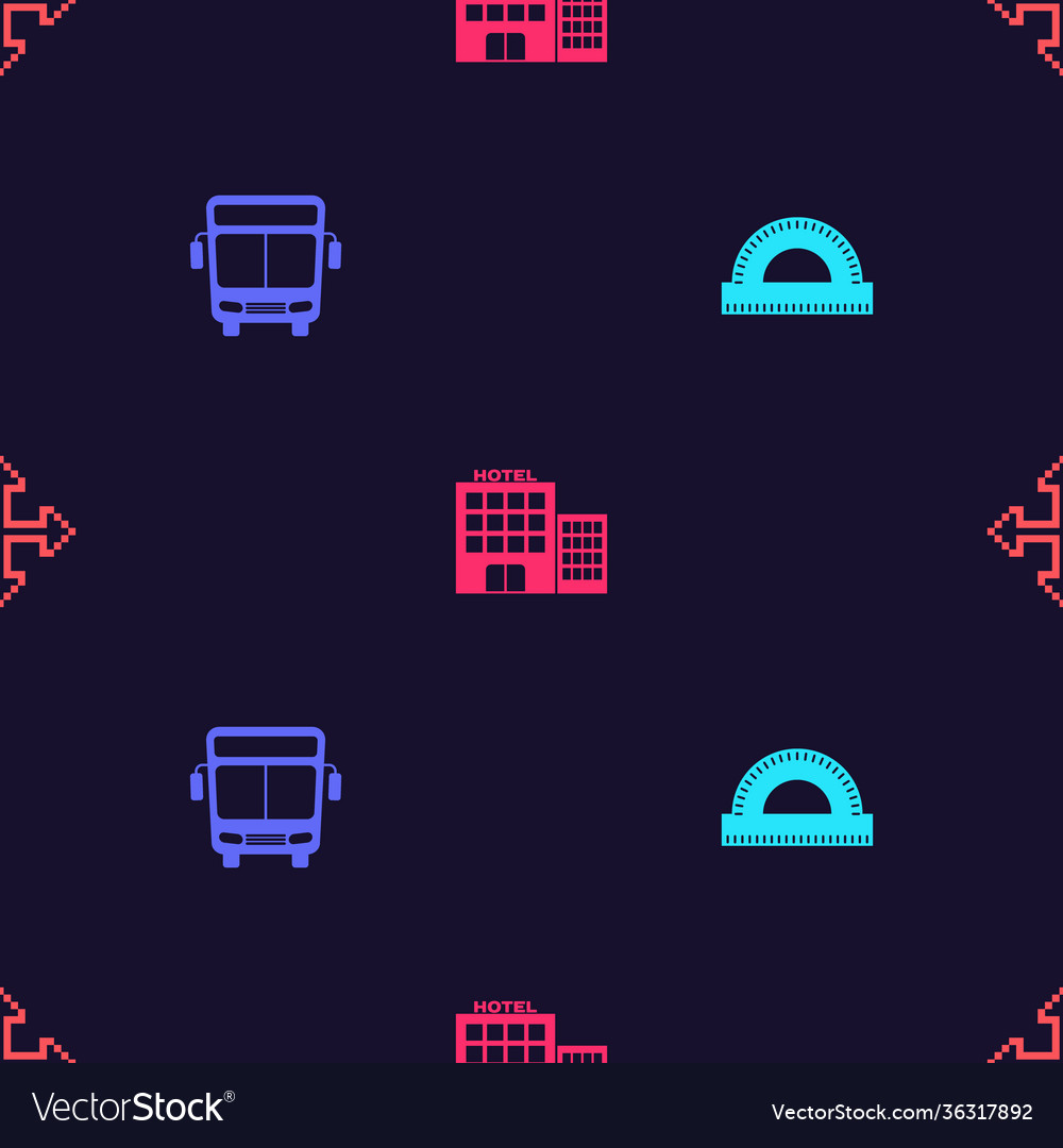 Set protractor grid bus hotel building and pixel