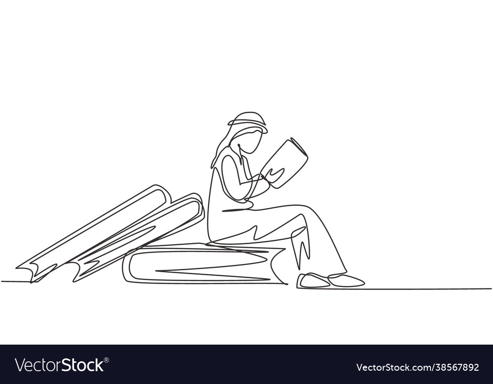 Single one line drawing young arab student male Vector Image