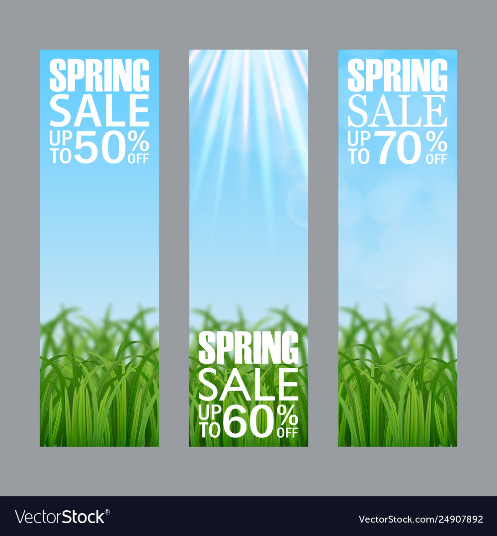 Spring sale vertical banner with grass