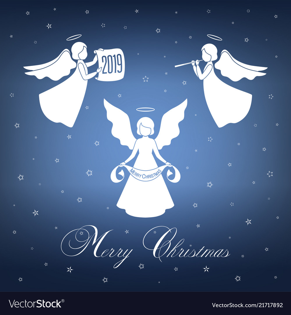 White christmas angels with wings and nimbus Vector Image