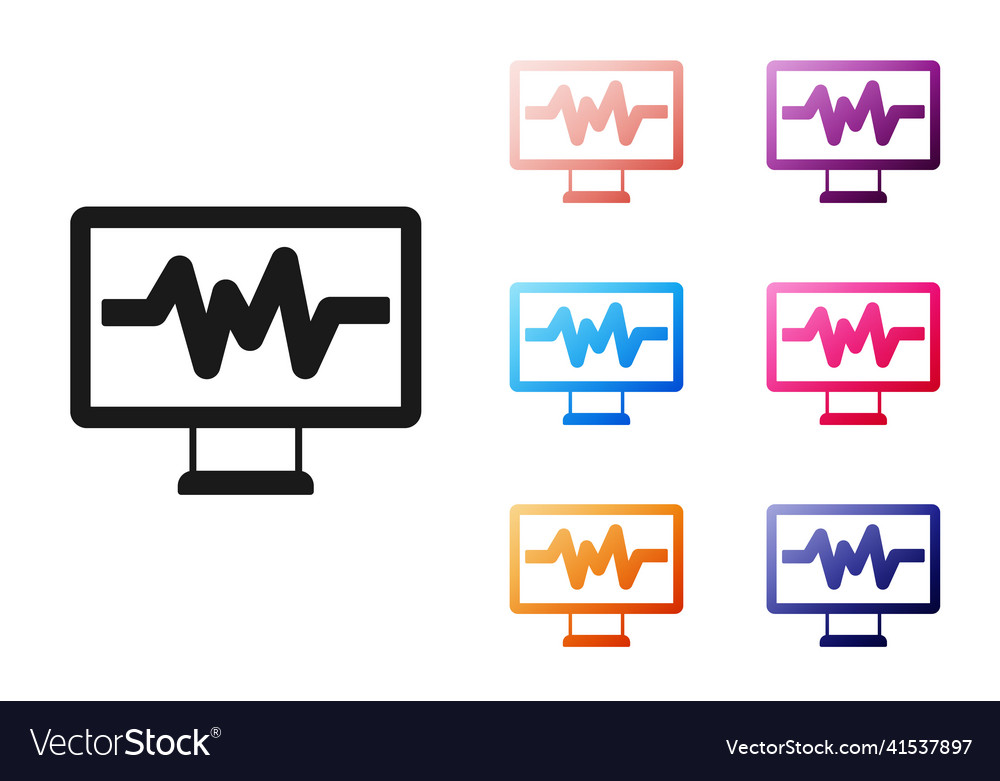 Black computer monitor with cardiogram icon vector image Black computer monitor with cardiogram icon
