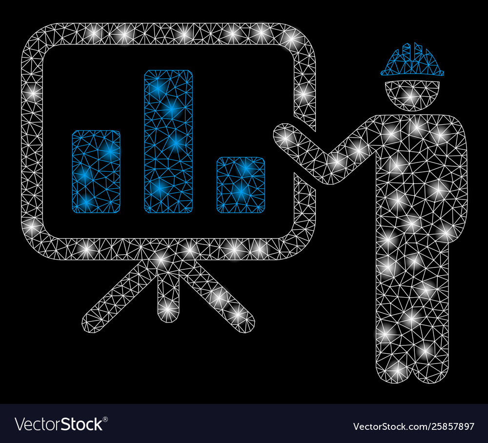 Bright mesh 2d engineer pointing chart board vector image Bright mesh 2d engineer pointing chart board