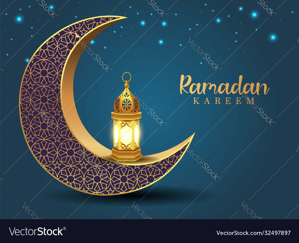 Crescent islamic with lantern for ramadan kareem