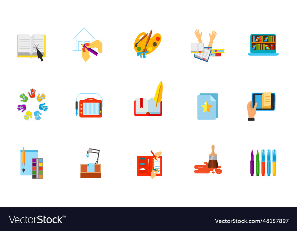 Drawing and library icon set Royalty Free Vector Image