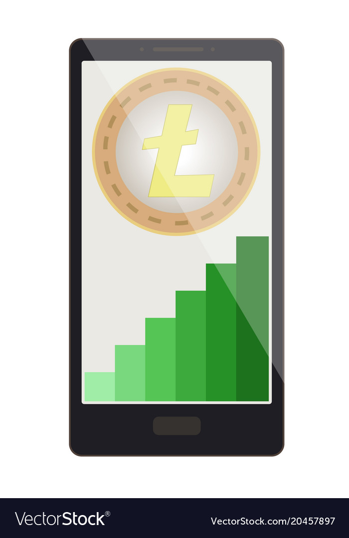 Litecoin coin with growth graph on a phone screen