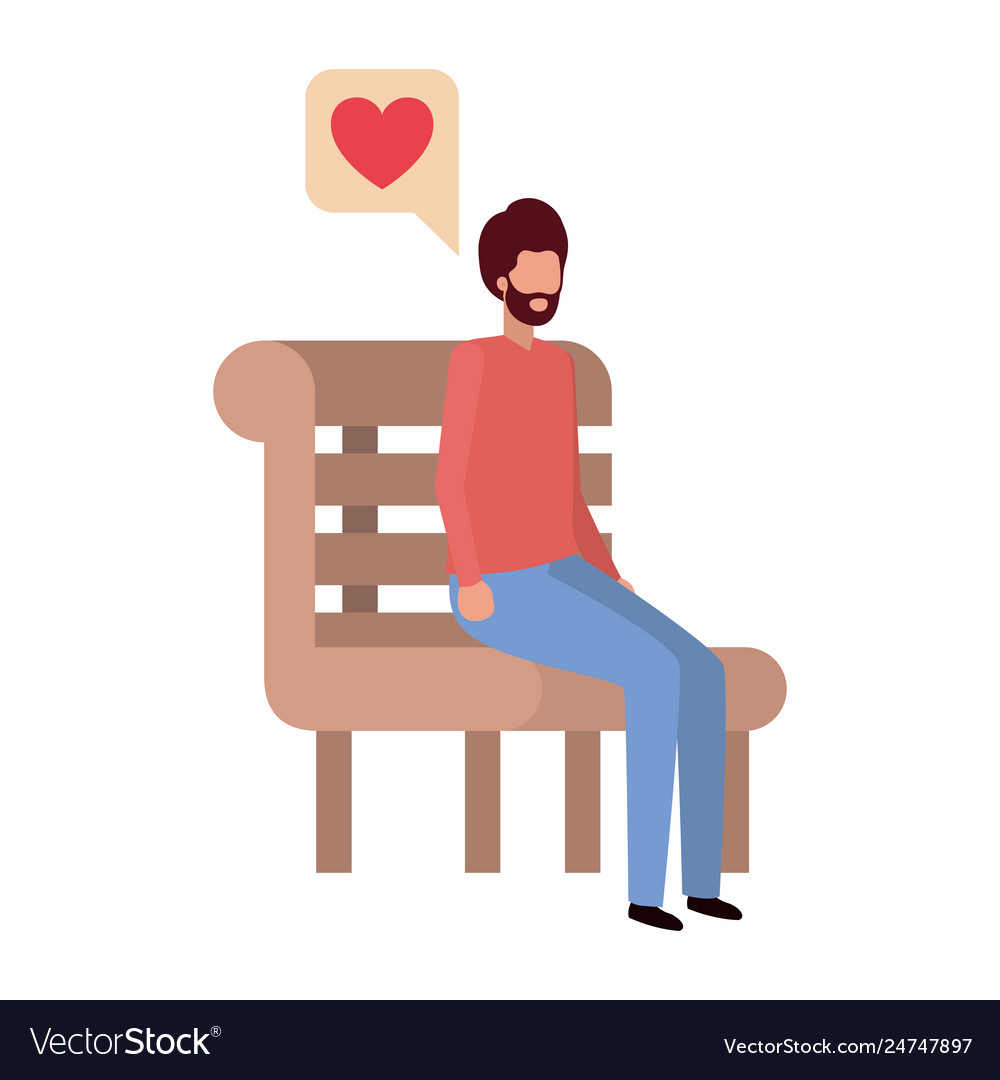 Man sitting on bench with dialogue bubble
