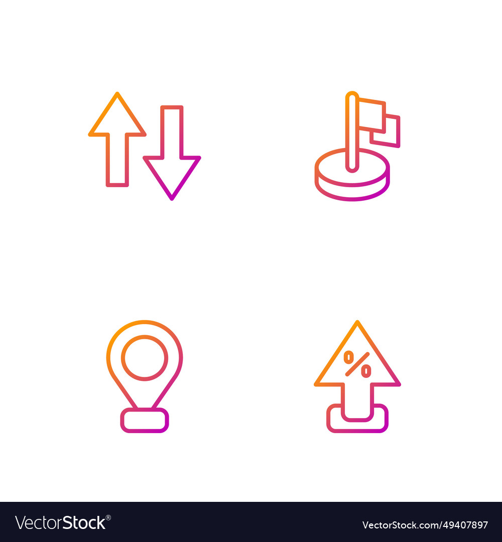 Set line percent up arrow location and flag vector image Set line percent up arrow location and flag