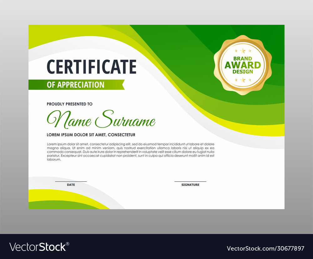 Simple abstract fresh green yellow certificate Vector Image