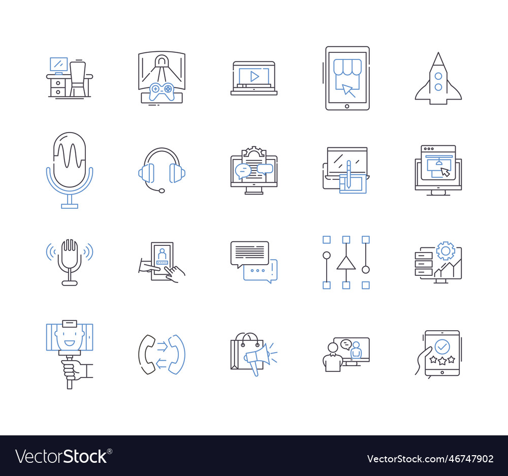 Artificial intelligence learning outline icons vector image Artificial intelligence learning outline icons