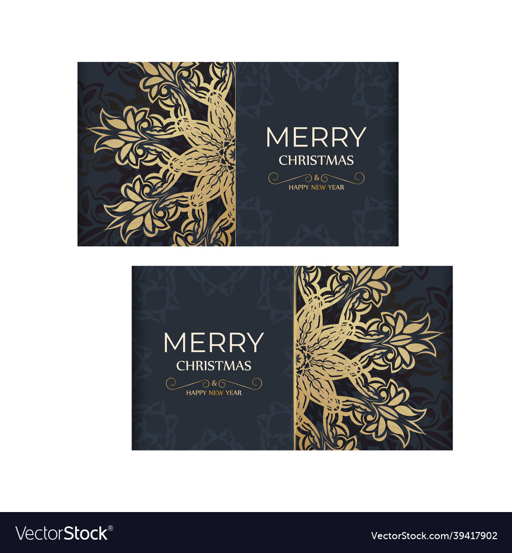Flyer merry christmas dark blue with vintage gold vector image Flyer merry christmas dark blue with vintage gold
