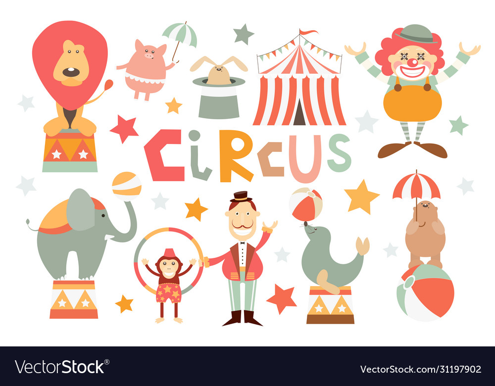 Funny circus set Royalty Free Vector Image - VectorStock