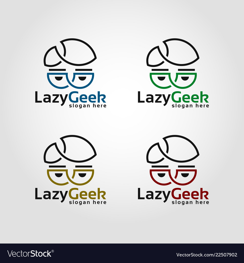 Lazy geek - line art style nerd logo