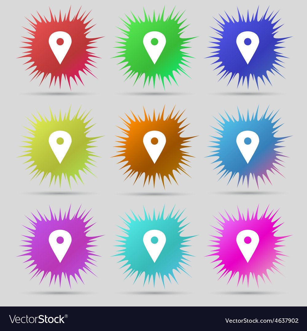 Map pointer gps location icon sign a set of nine