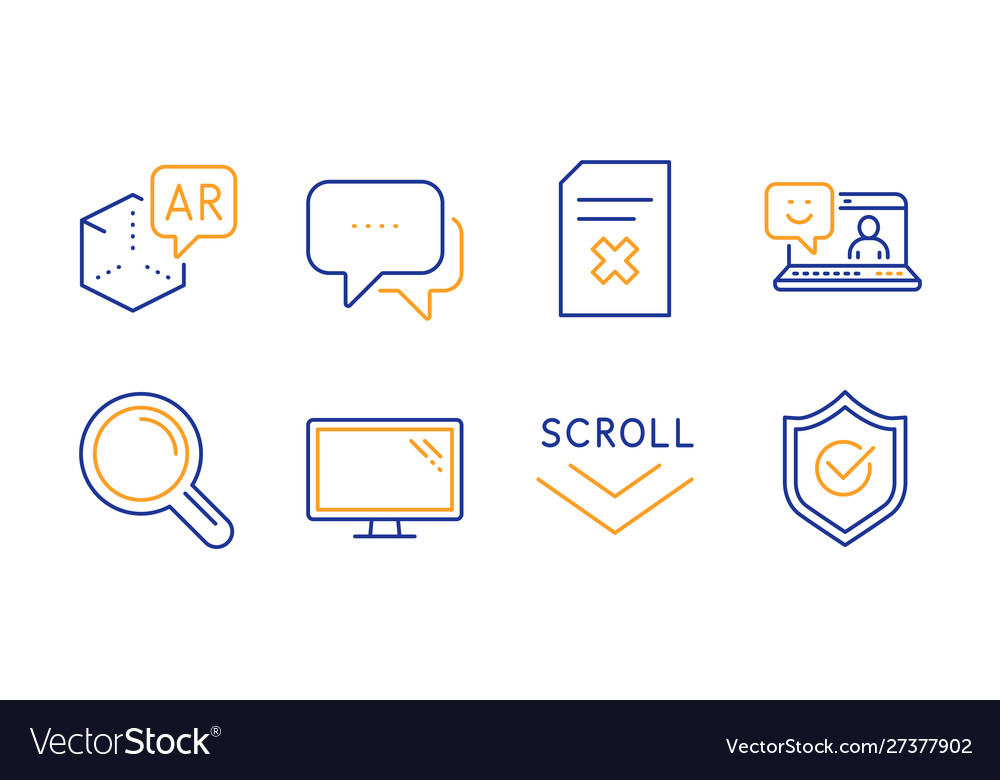 Scroll down monitor and message icons set vector image Scroll down monitor and message icons set