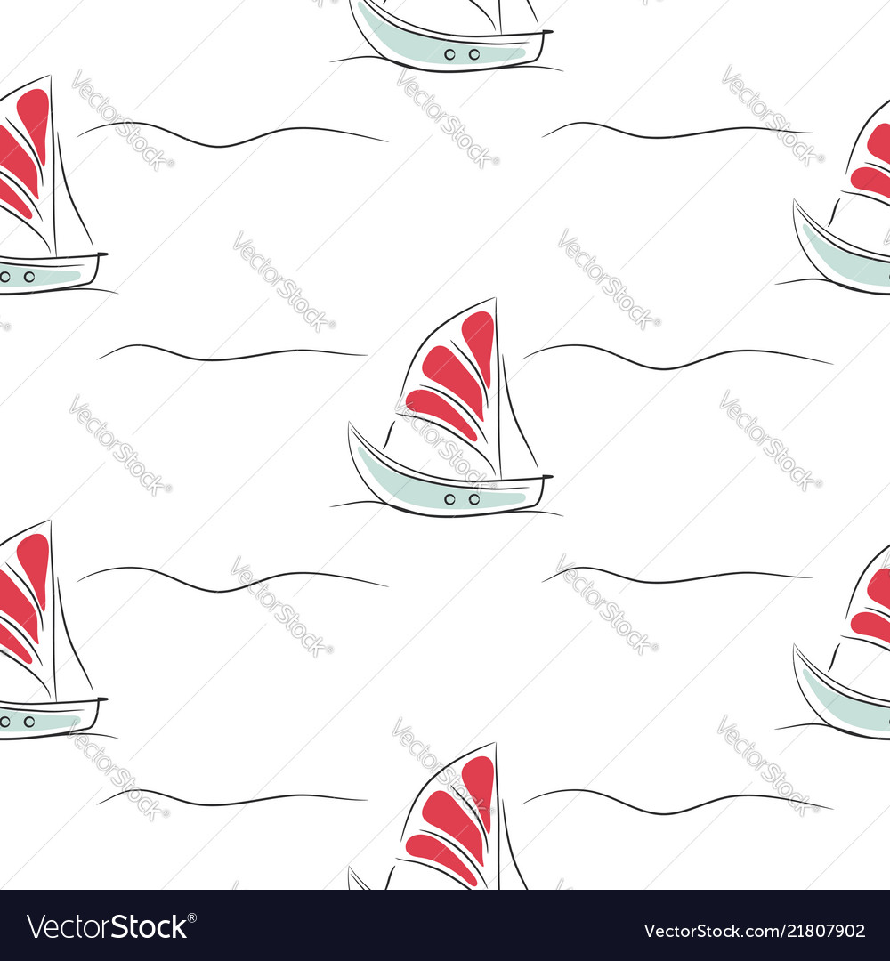 Seamless pattern with boats on white simple