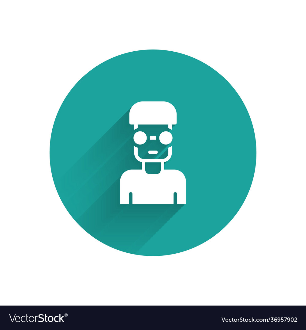 White nerd geek icon isolated with long shadow