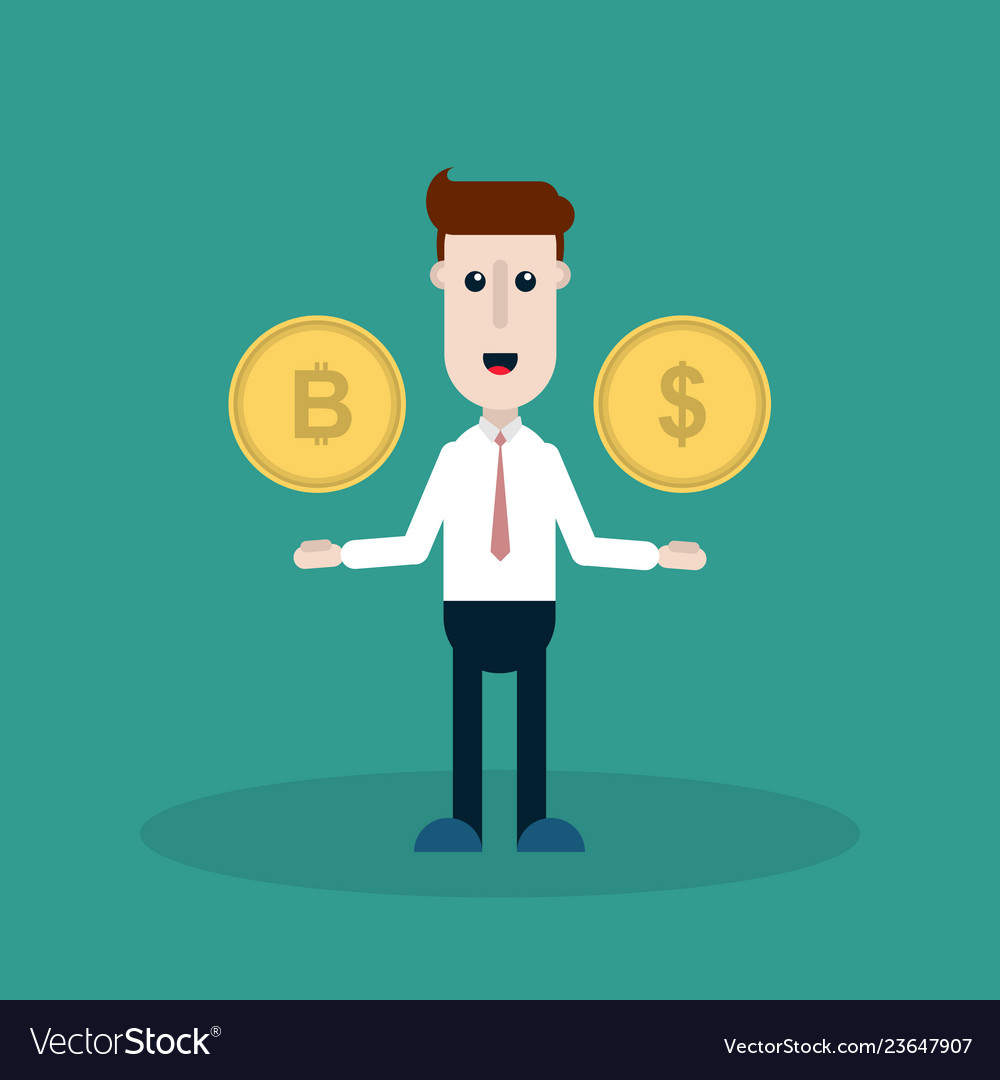 A man with bitcoin and dollar vector image A man with bitcoin and dollar