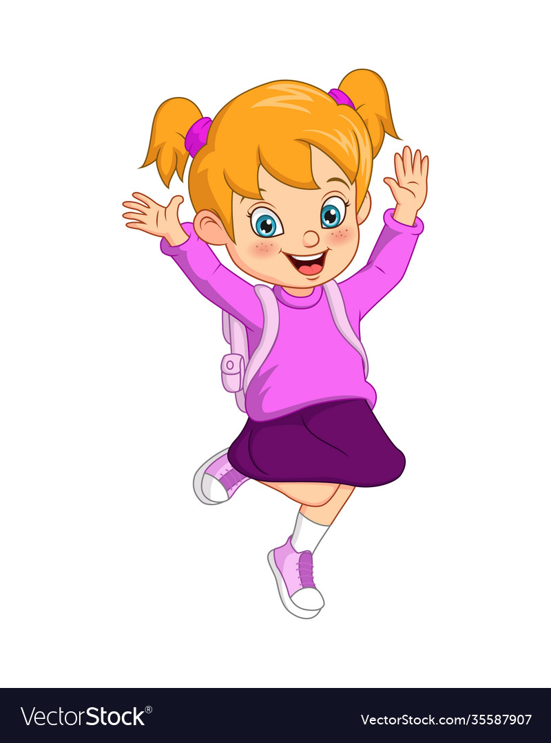 Cartoon Happy School Girl With Backpack Royalty Free Vector