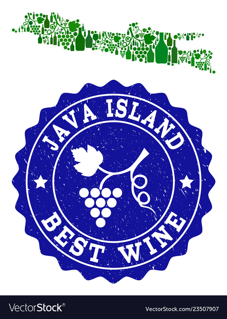 Collage of grape wine map java island and best vector image Collage of grape wine map java island and best