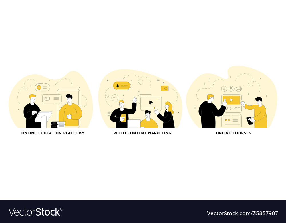 E-learning flat linear set vector image E-learning flat linear set
