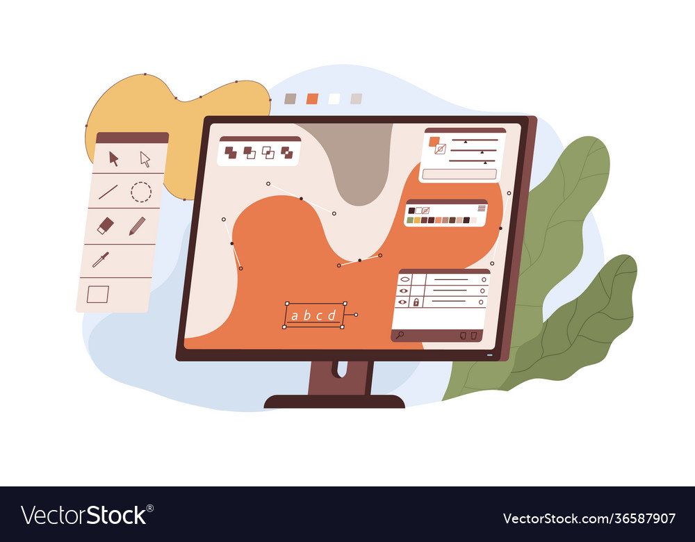 Graphic editor interface on computer screen Vector Image Graphic editor interface on computer screen